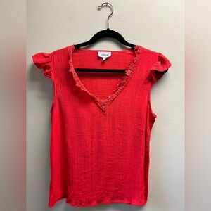 Meraki Red Lace Trim Blouse